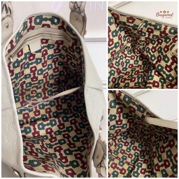 Authentic GUCCI Cream Guccissima Monogram Leather Pelham Large Shoulder Bag - Picture 8 of 13